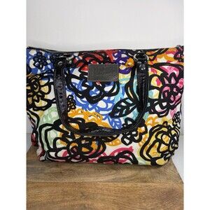 Rare COACH MULTICOLOR FLORAL POPPY GRAFFITI PRINT TOTE SHOULDER BAG PURSE 11591